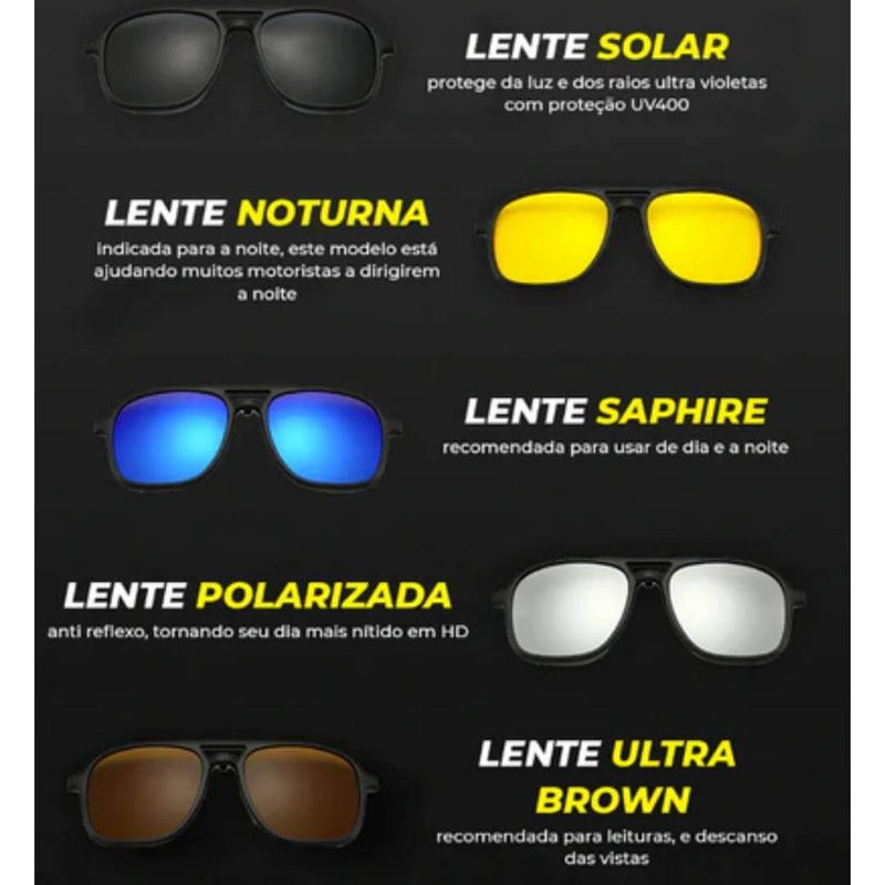 Óculos de Sol Multilente - 6 em 1 + Brinde Exclusivo